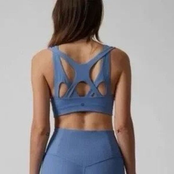 ATHLETA Women’s Cottage Blue Asana Strappy Back Sports Bra Size Small Petite - Picture 2 of 6